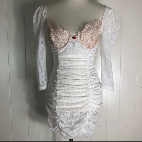 FOR Love And Lemons x VS Sheer/lace Fitted Mini Dress New Size Medium - Picture 3 of 4